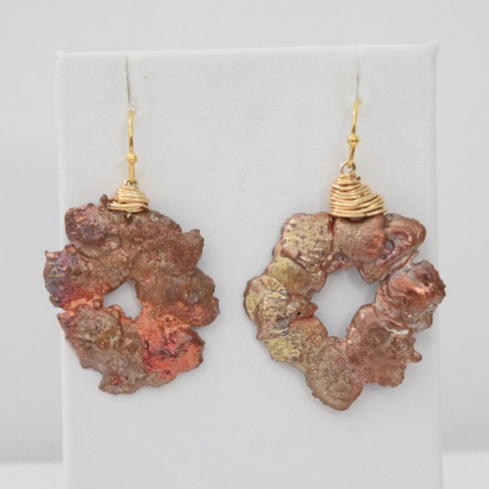Melted Raw Copper Rosette Pendant Earrings